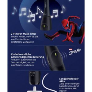 Oral-B iO Kids Spiderman Vaikiškas Besisukantis dantų šepetėlis Juoda - Image 3