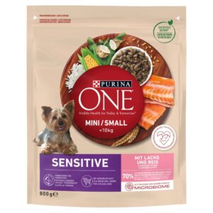 PURINA One Mini/Small Sensitive Lašiša, ryžiai - sausas maistas šunims - 800 g