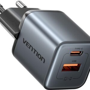 Vention 30W - įkroviklis su GaN technologija, 1x USB-A, 1x USB-C (juodas) - Image 2