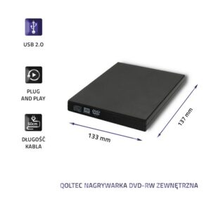 Qoltec 51858 Išorinis DVD-RW įrašymo įrenginys | USB 2.0 | Juodas - Image 3