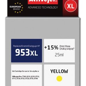 Activejet AH-953YRX rašalas (pakaitinis HP 953XL F6U18AE; "Premium"; 25 ml; geltonas)