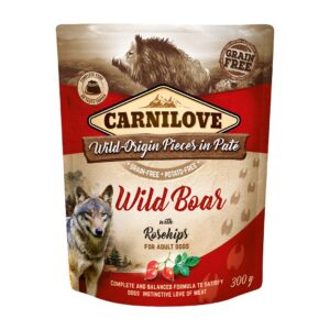 CARNILOVE Dog Pouch Wild boar & rosehips - drėgnas ėdalas šunims - 300g