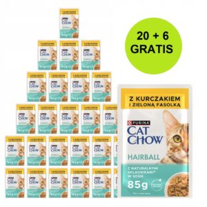 PURINA Cat Chow Hairball Control with chicken and green beans in sauce - šlapias kačių maistas - 26x85g (20 + 6 GRATIS) - Image 1
