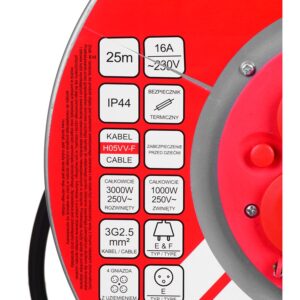 VERTEX PB25METAL 3x2,5 mm juodos spalvos prailginimo kabelis