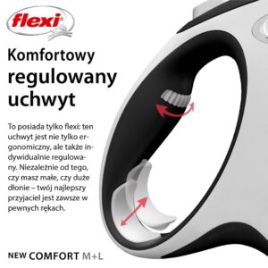 Flexi New COMFORT 8 m Juoda, Pilka Šuo Susitraukiantis pavadėlis - Image 3