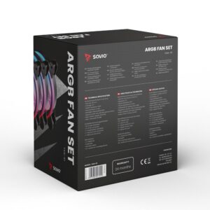 SAVIO FAN-01 4 vnt. 120 mm ARGB ventiliatorių, įskaitant valdiklį ir nuotolinio valdymo pultą - Image 2