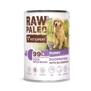RAW PALEO Duoprotein Duck & Boar Puppy - drėgnas ėdalas šunims - 400g