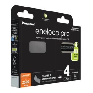 Įkraunamos baterijos PANASONIC ENELOOP PRO AA 2500 mAh 4 szt + langelis (BK-3HCDE/4CP+CASE)