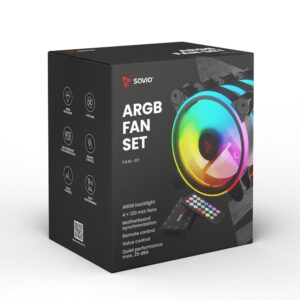 SAVIO FAN-01 4 vnt. 120 mm ARGB ventiliatorių, įskaitant valdiklį ir nuotolinio valdymo pultą - Image 3
