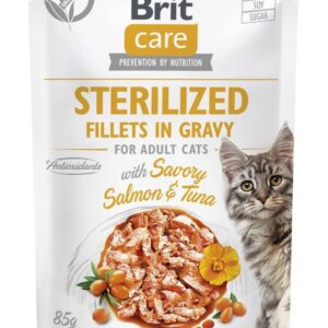 BRIT Care Cat Sterilized Salmon&Tuna Pouch - šlapias kačių maistas - 85 g