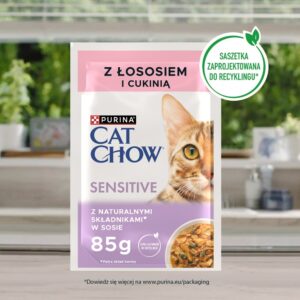 PURINA Cat Chow Sensitive with salmon and zucchini in sauce - šlapias kačių maistas - 26x85g (20 + 6 GRATIS) - Image 3