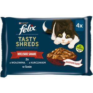 FELIX Tasty Shreds su jautiena ir vištiena - 4x 80g