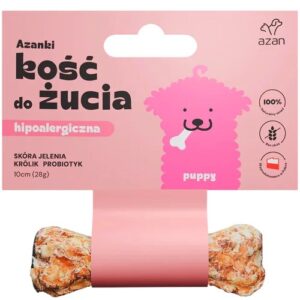 AZANKI Hipoalerginis kaulas iš elnio odos su triušiena ir probiotiku Puppy - skanėstas šunims - 10 cm