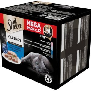 SHEBA Tray of Pate White Fish/Fish/Salmon/Tuna - drėgnas kačių maistas - 32x85 g