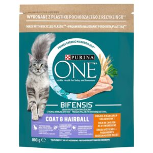 PURINA One Bifensis Coat & Hairball Chicken - sausas kačių maistas - 800 g