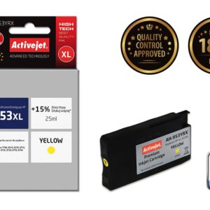 Activejet AH-953YRX rašalas (pakaitinis HP 953XL F6U18AE; "Premium"; 25 ml; geltonas) - Image 2