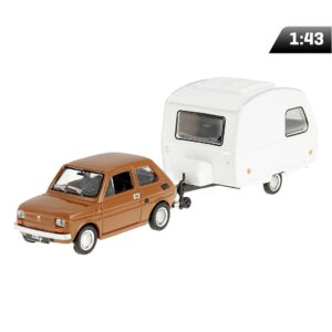 Modeliukas 1:43 Fiat 126p + Niewiadów caravan, rudos spalvos