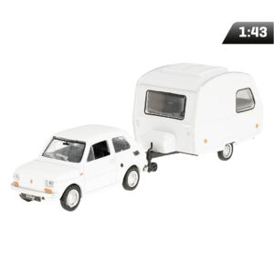 Modeliukas 1:43 Fiat 126p + Niewiadów caravan, baltos spalvos