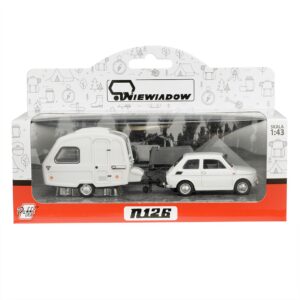 Modeliukas 1:43 Fiat 126p + Niewiadów caravan, baltos spalvos - Image 4