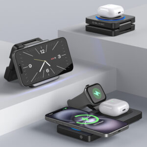 Blavec belaidis įkroviklis BQI-04 Qi 15W magnetic Magsafe 3 in 1 UniCharge (BQI04-QIMB) juodos spalvos - Image 3