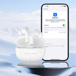 Blavec ausinės Bluetooth TWS BW-02 Carbon (BW02-W) baltos spalvos - Image 6
