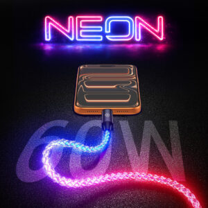 Blavec Kabel Neon - TYP C į Typ C - PD 60W 3A 1 m. (CNE-CC3L1) su RGB - Image 6