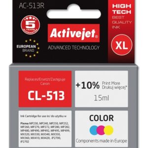 Activejet AC-513R rašalas (Canon CL-513 pakaitalas; Premium; 15 ml; spalvotas)