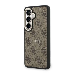 Guess PU Leather 4G Gold Frame Magnetic dėklas skirtas Samsung Galaxy S26 rudos spalvos