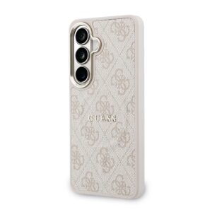Guess PU Leather 4G Gold Frame Magnetic dėklas skirtas Samsung Galaxy S26 rožinės spalvos