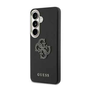 Guess PU 4G Resin Metal Logo dėklas skirtas Samsung Galaxy S26+ juodos spalvos