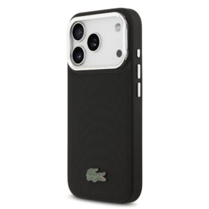 Lacoste Iconic Petit Pique Camera Stand MagSafe dėklas skirtas Apple iPhone 17 Pro juodos spalvos