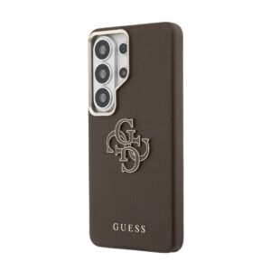 Guess PU 4G Resin Metal Logo dėklas skirtas Samsung Galaxy S26 Ultra rudos spalvos