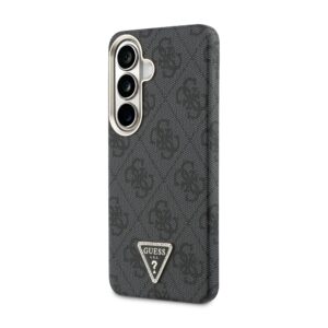 Guess PU Leather 4G Strass Triangle Logo Gold Frame Magnetic dėklas skirtas Samsung Galaxy S26 juodos spalvos