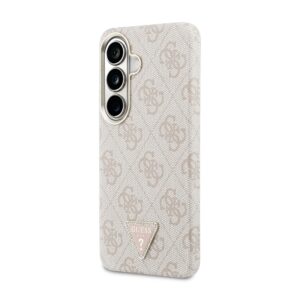 Guess PU Leather 4G Strass Triangle Logo Gold Frame Magnetic dėklas skirtas Samsung Galaxy S26 rožinės spalvos