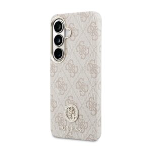 Guess PU Leather 4G Strass Logo Gold Frame Magnetic dėklas skirtas Samsung Galaxy S26 rožinės spalvos