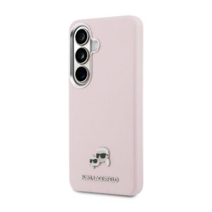 Karl Lagerfeld Grained PU Leather K&CH Heads Magnetic dėklas skirtas Samsung Galaxy S26+ rožinės spalvos