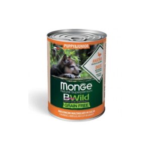 Monge BWild puppy konservuotas pašaras su antiena, moliūgais ir cukinijomis 400g
