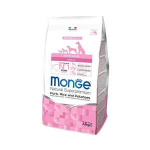 Monge spec. line adult sausas pašaras suaugusiems šunims su kiauliena, ryžiais ir bulvėmis 2,5kg