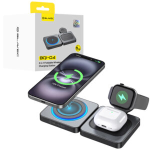 Blavec belaidis įkroviklis BQI-04 Qi 15W magnetic Magsafe 3 in 1 UniCharge (BQI04-QIMB) juodos spalvos