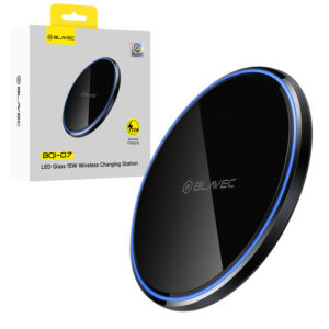 Blavec belaidis įkroviklis BQI-07 Qi 15W UniCharge (BQI07-QIB) juodos spalvos glass