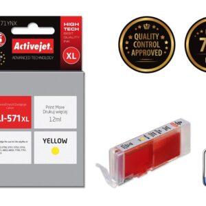 Activejet ACC-571YNX (Canon CLI-571Y XL pakaitalas; Supreme; 12 ml; geltonos spalvos) - Image 2