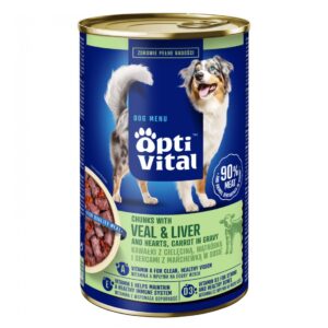 OptiVital puszka -soczyste kawałki dla dorosłych psów z cielęciną oraz wątróbką drobiową w sosie 1250g