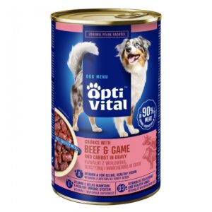 OptiVital puszka -soczyste kawałki dla dorosłych psów z wołowiną oraz dziczyzną w sosie 1250g