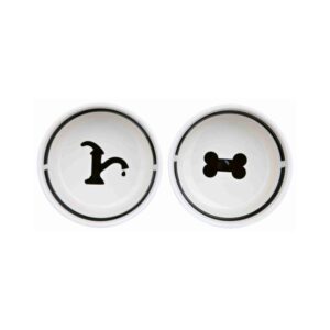 TRIXIE Dubenėlių kompl., keramika-metal., 2x1.6 l, ø 20 cm-41x10x20 cm, baltas-juodas