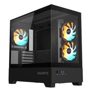 Kompiuterio korpusas|GIGABYTE|C201 PANORAMIC|MidiTower|Kompiuterio korpusas product features Rackmountable/Removeable HDD basket/Transparent panel|Not included|MicroATX|MiniITX|Colour Black|GB-C201P