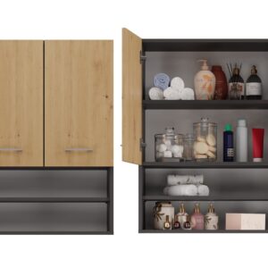 Topeshop POLA MINI DK ANT/ART vonios kambario spintelė Grafitas, Ąžuolas