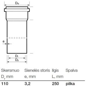 Vidaus kanalizacijos PVC vamzdis Wavin, Ø 110 mm, 0,25 m - Image 2