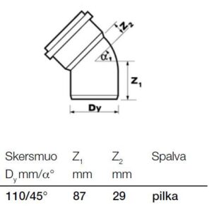 Vidaus kanalizacijos alkūnė Wavin, Ø 110 mm, 45° - Image 2