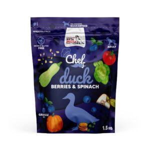 SYTA MICHA Chef Duck, berries and spinach - sausas maistas šunims - 1,5kg