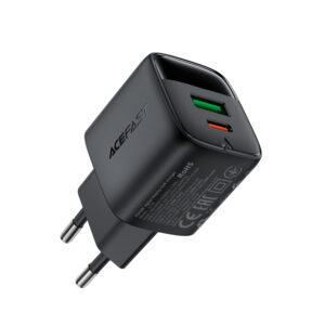 Acefast A116 GaN PD 35W USB-A USB-C Wall Charger with Display - juodos spalvos - Image 2